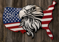 American flag USA map metal wall sign with bald eagle centerpiece and 250 anniversary design, patriotic metal wall decor for home, office, or outdoor display.